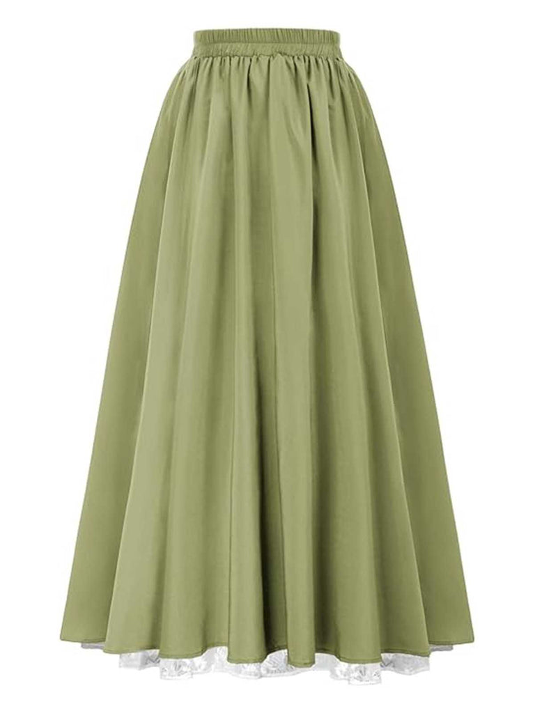 1960s Victorian-Style Ruched Lace Maxi Skirt