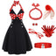 Black Red 1950s Halter Dot Swing Dress With Accessories Set