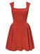 Red 1950s Square Neck Solid Dress