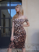 1960s Off-shoulder Leopard Pencil Dress