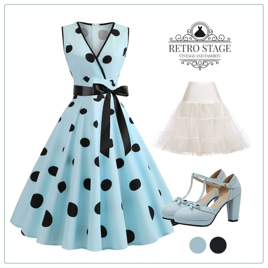 1950s Bow Polka Dot Swing Dress