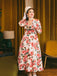 1940s Rose V-Neck Long Sleeves Dress