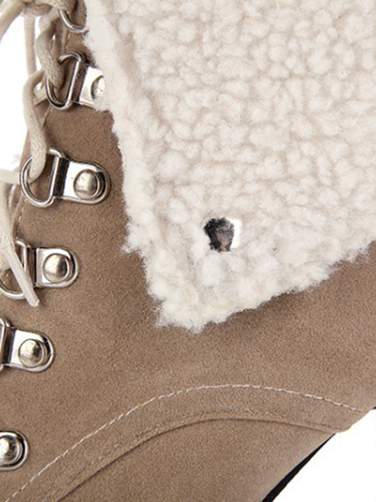 Vintage Suede Faux Fur High Heel Ankle Boots