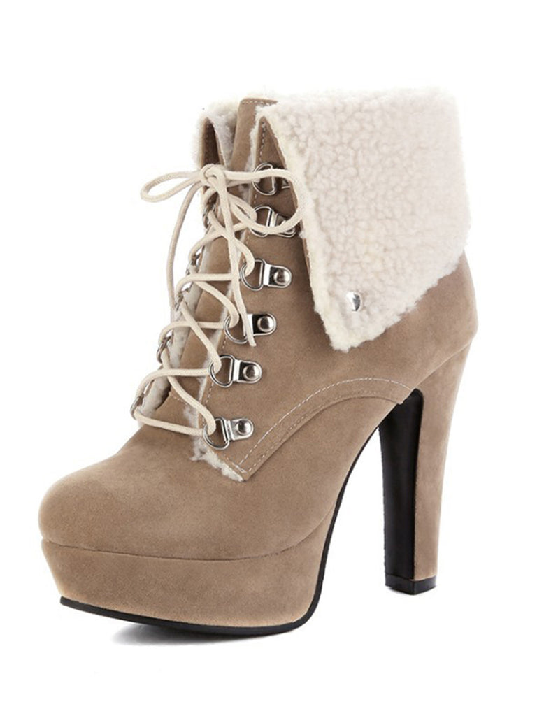 Vintage Suede Faux Fur High Heel Ankle Boots