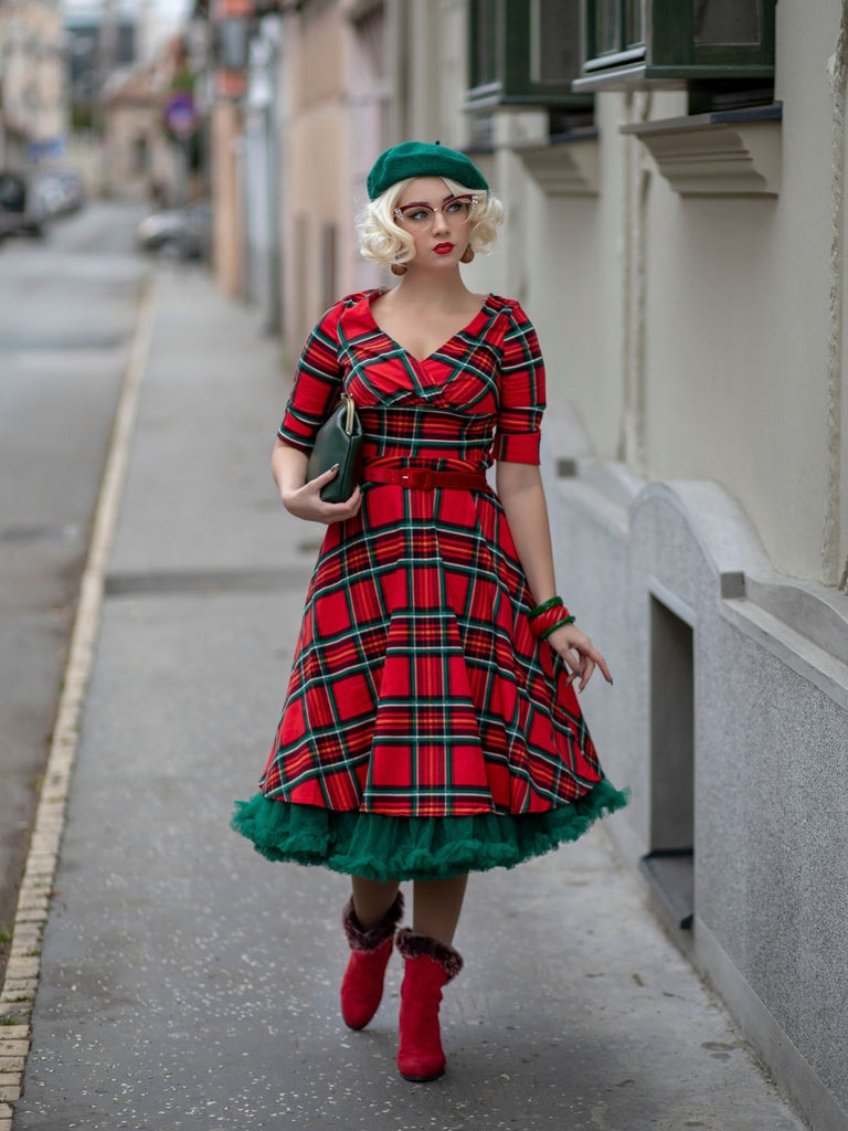 1950s Plaid Sweetheart Fold Swing Dress