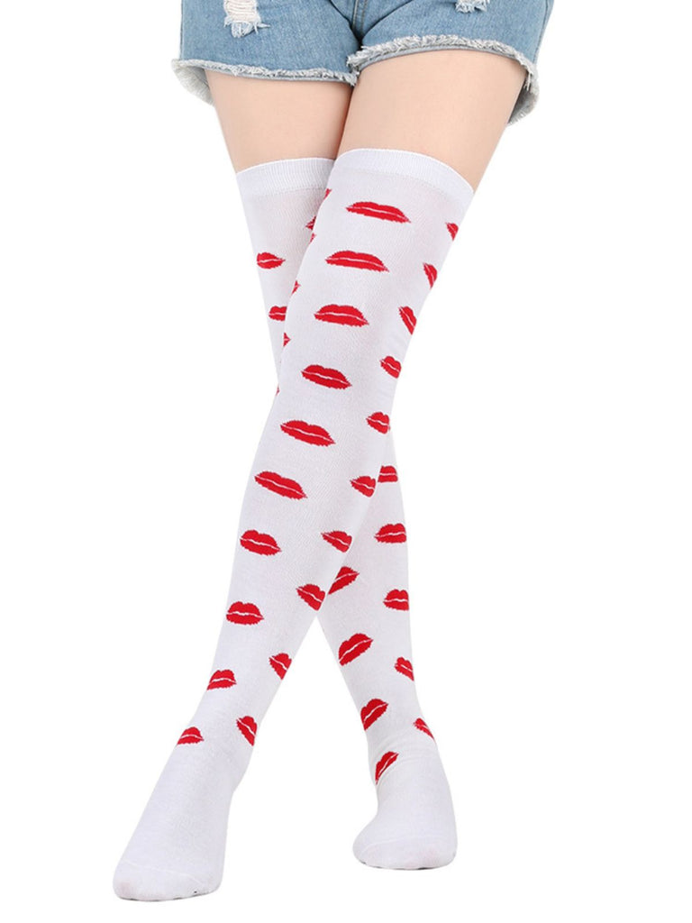 Valentine Heart Lip High-Thigh Socks