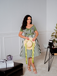 Green 1940s Off-Shoulder Stripes Bow Belted Dress