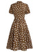 [Pre-Sale] Brown 1940s Lapel Buttons Pocketed Polka Dots Dress