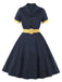 1950s Retro Contrast Short-Sleeved Lapel Dress