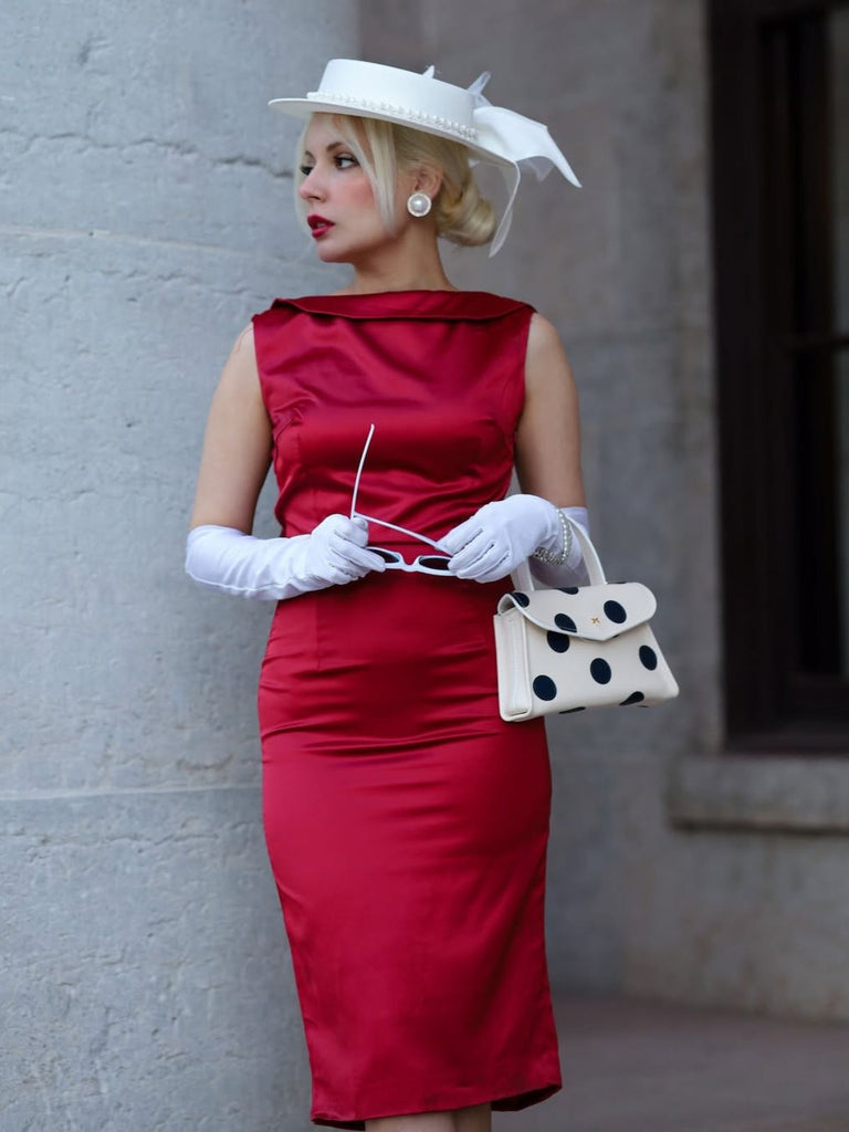 Wine Red 1960s Back Bowknot Pencil Dress