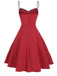 Red 1950s Stars Patchwork Strap Dress