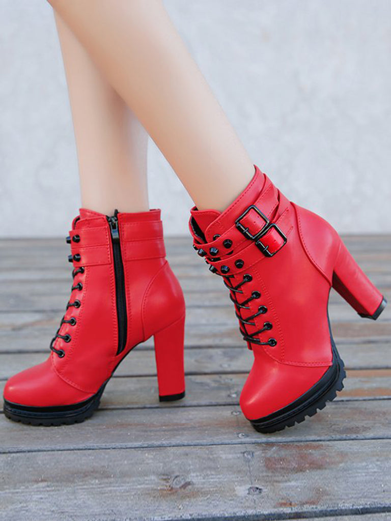 Solid Leather Pointed High Heels Boots