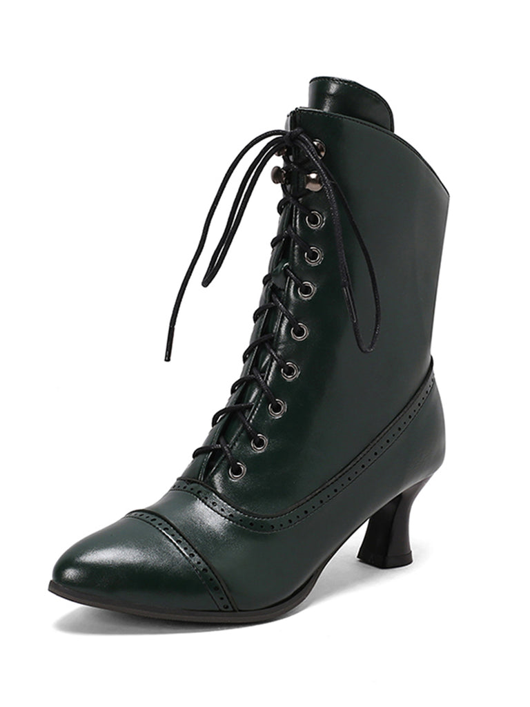 Retro Leather High Heel Boots