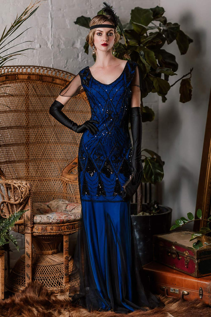 [US Warehouse] Blue 1920s Sequined Maxi Flapper Dress