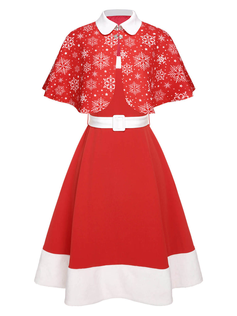 [Pre-Sale] 2PCS Red & White 1950s Christmas Strap Dress & Cape