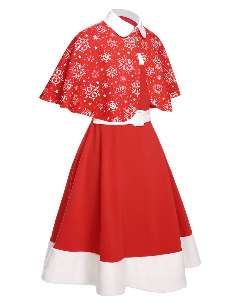 [Pre-Sale] 2PCS Red & White 1950s Christmas Strap Dress & Cape