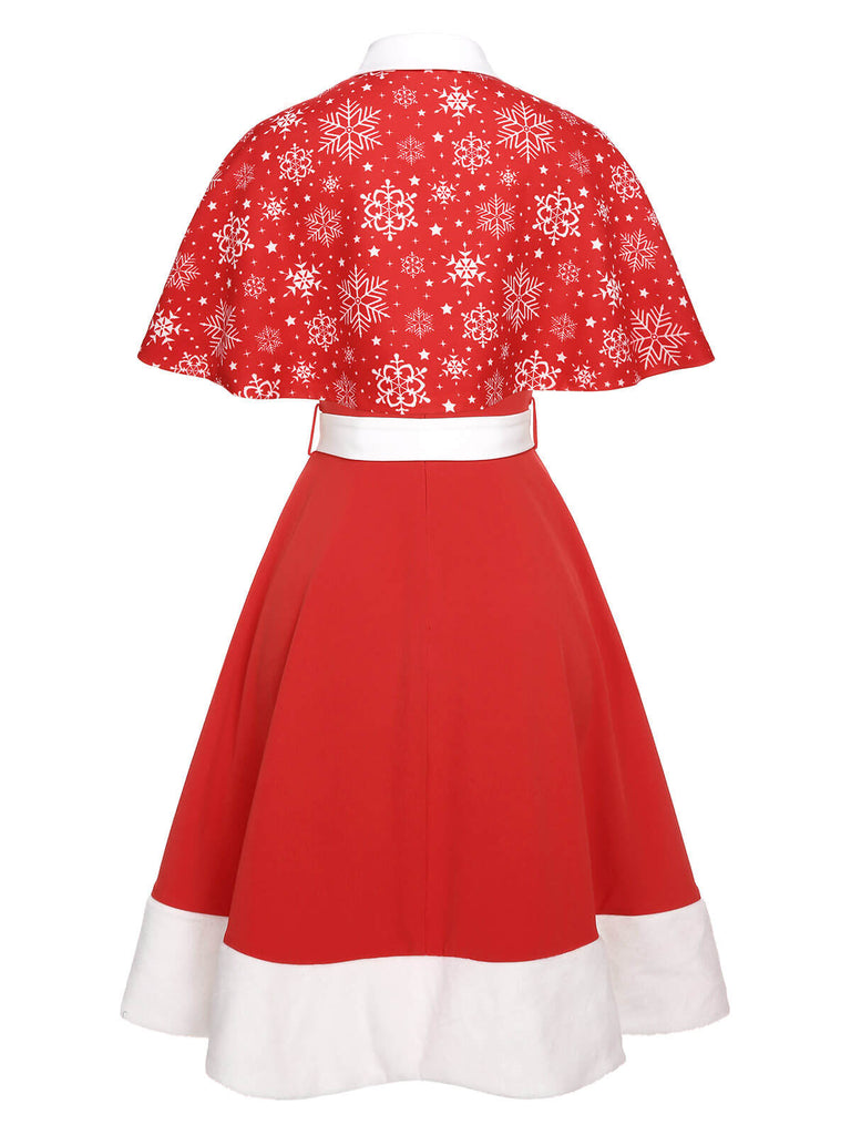 [Pre-Sale] 2PCS Red & White 1950s Christmas Strap Dress & Cape