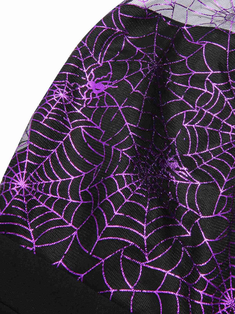 [Pre-Sale] 2PCS Black & Purple 1950s Spiderweb Mesh Romper & Skirt Cover-Up