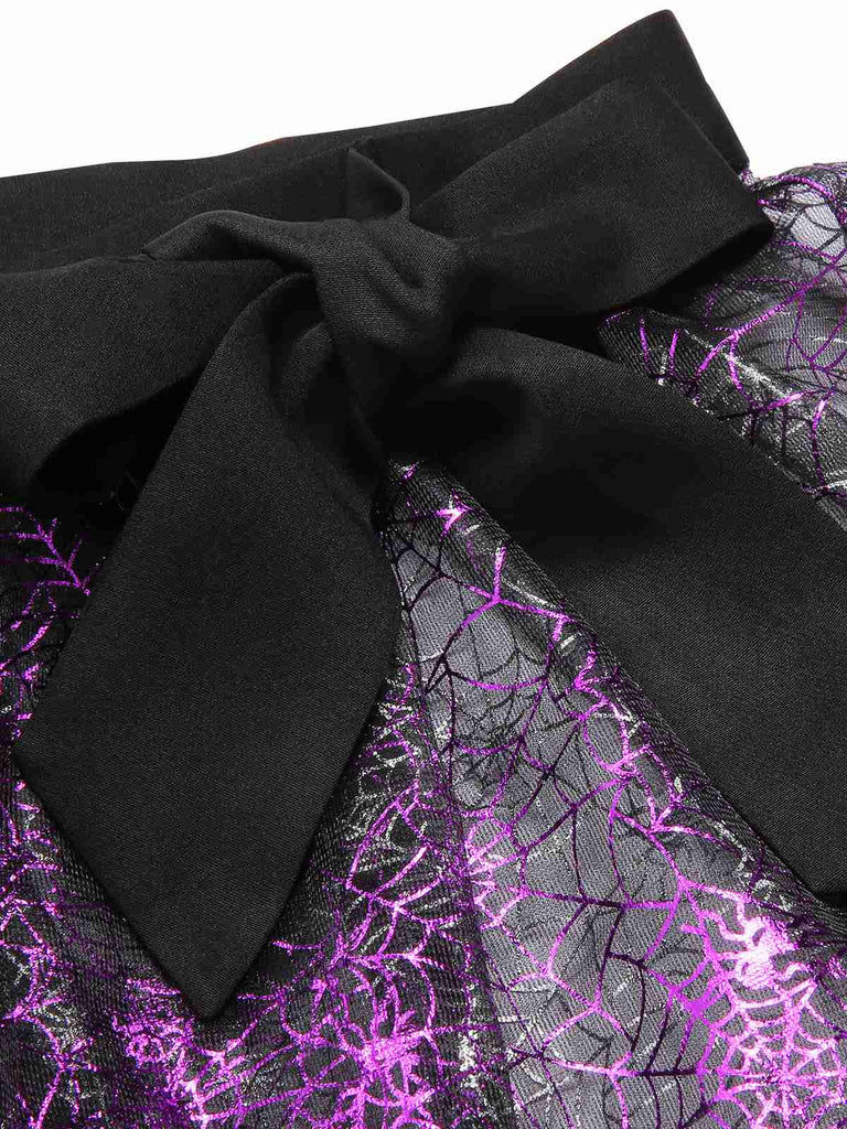 [Pre-Sale] 2PCS Black & Purple 1950s Spiderweb Mesh Romper & Skirt Cover-Up