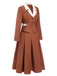 [Pre-Sale] 2PCS Brown 1940s Lapel Coat & Pleated Skirt