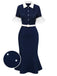 [Pre-Sale] 2PCS Blue 1930s Dots Lapel Blouse & Belted Mermaid Skirt