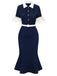 [Pre-Sale] 2PCS Blue 1930s Dots Lapel Blouse & Belted Mermaid Skirt