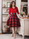 [Pre-Sale] 2PCS Red 1940s Lapel Top & Plaid Skirt