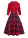 [Pre-Sale] 2PCS Red 1940s Lapel Top & Plaid Skirt