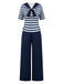 [Pre-Sale] 2PCS Blue 1950s Stripes Top & Buttoned Pants