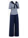 [Pre-Sale] 2PCS Blue 1950s Stripes Top & Buttoned Pants