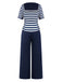 [Pre-Sale] 2PCS Blue 1950s Stripes Top & Buttoned Pants