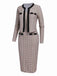 2PCS Beige 1960s Knitted Straps Pencil Dress & Short Coat