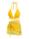 [Pre-Sale] 2PCS Yellow 1950s Plaid Ruffle Bikini Set & Cover-Up