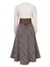 2PCS 1940s White Sweater & Brown Plaid Skirt