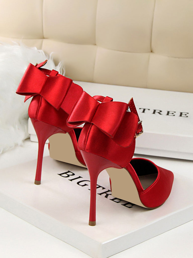 Red satin high heels deals