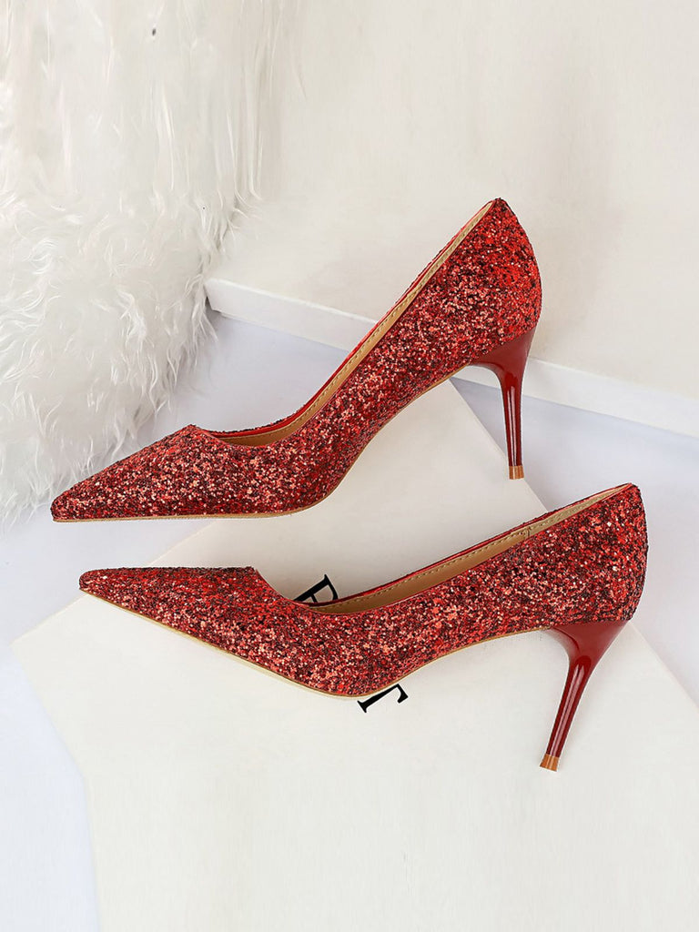 Pointed Toe Sequins Glitter High Heels Shoes