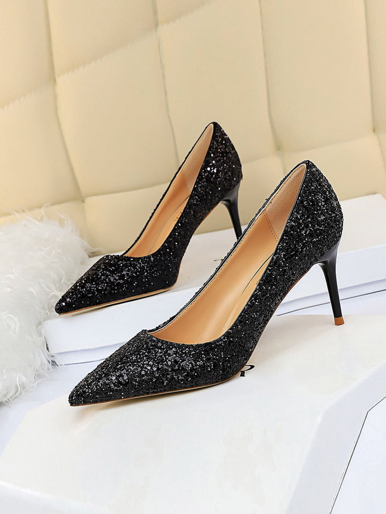 Pointed Toe Sequins Glitter High Heels Shoes