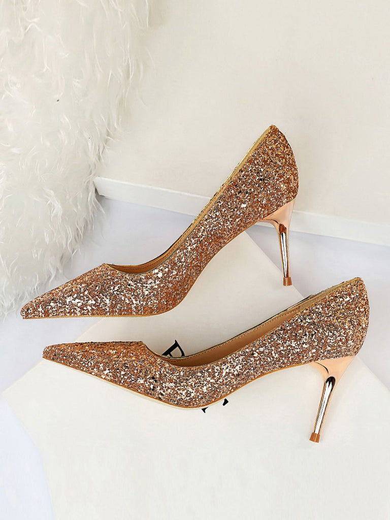 Pointed Toe Sequins Glitter High Heels Shoes