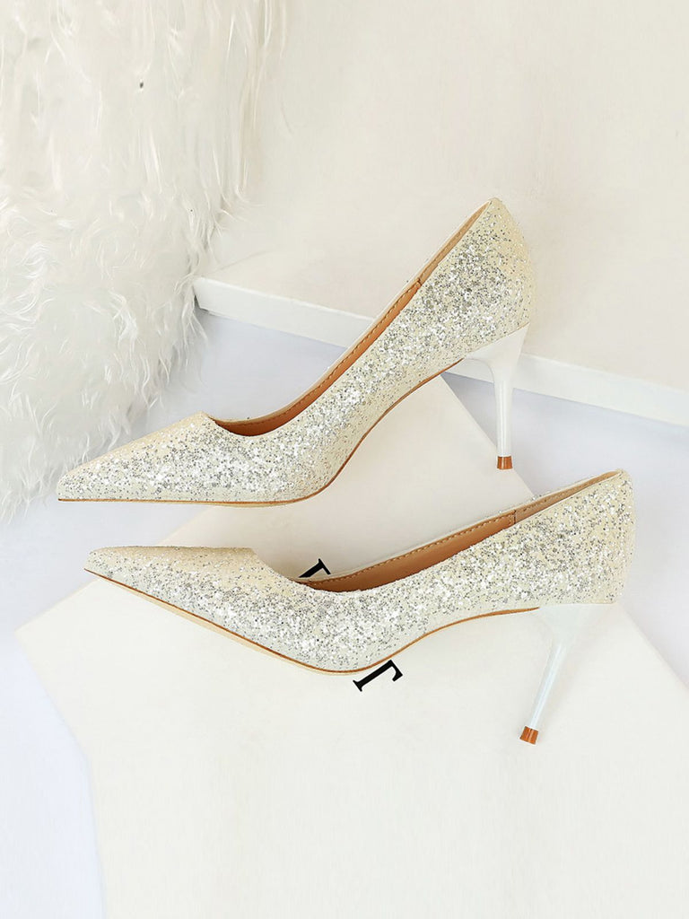 Pointed Toe Sequins Glitter High Heels Shoes