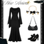 Black 1930s Solid Batwing Cuffs Fishtail Dress