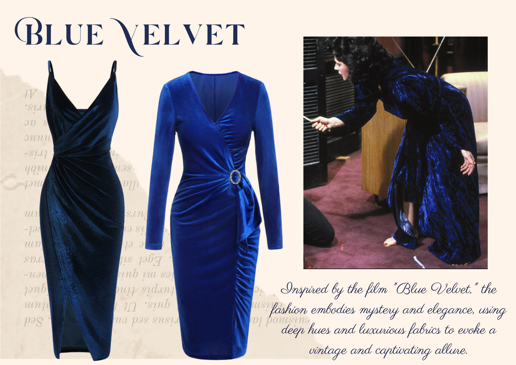 Dark Blue 1960s V-Neck Pleated Velvet Dress