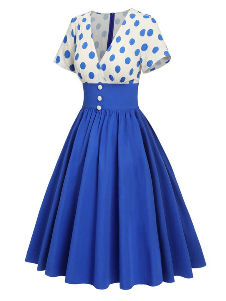 1950s V-Neck Polka Dots Swing Dress