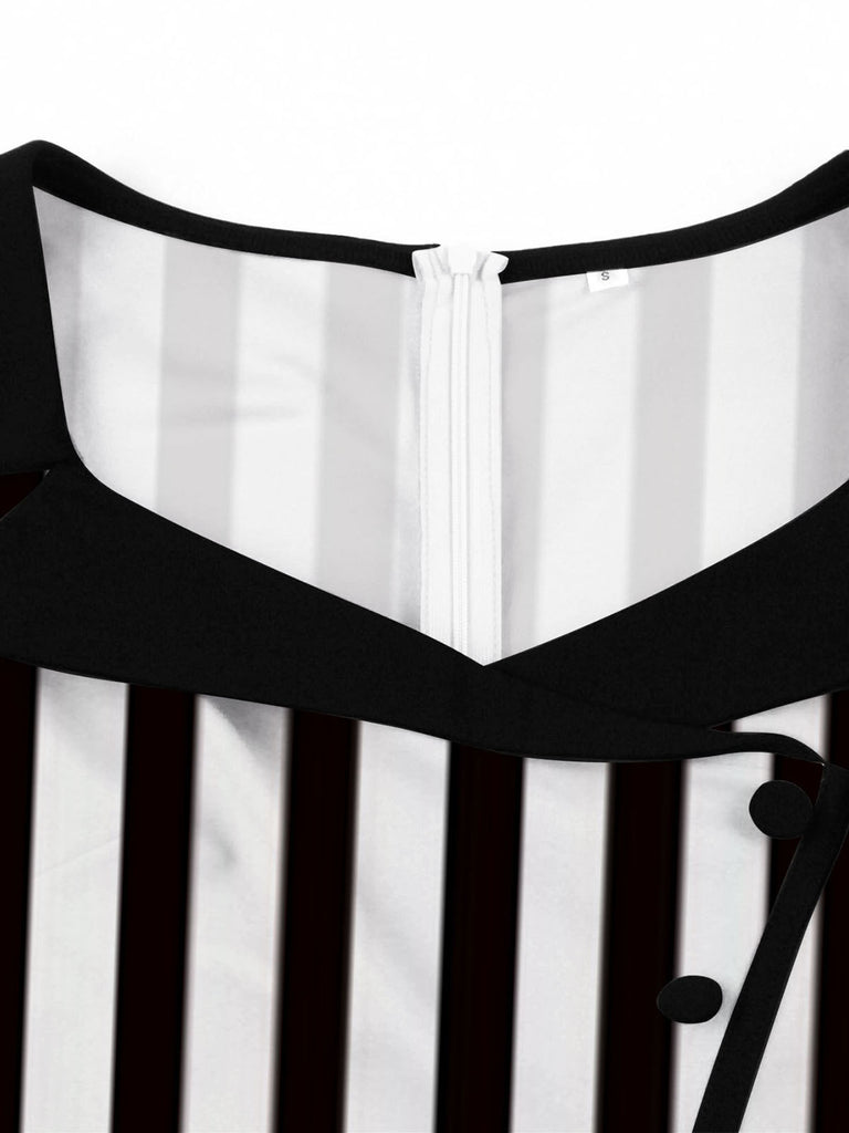 1950S Lapel Black & White Stripes Dress