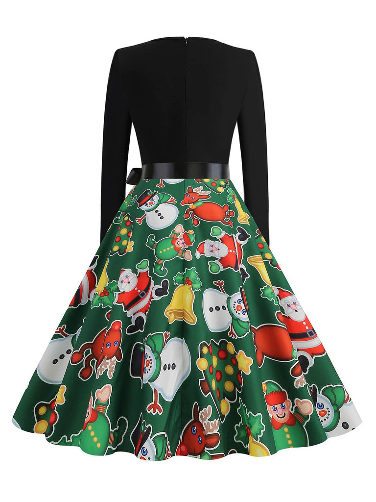 1950s Christmas Patchwork Long Sleeve Dress