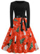 1950s Christmas Crew Neck Patchwork Swing Dress