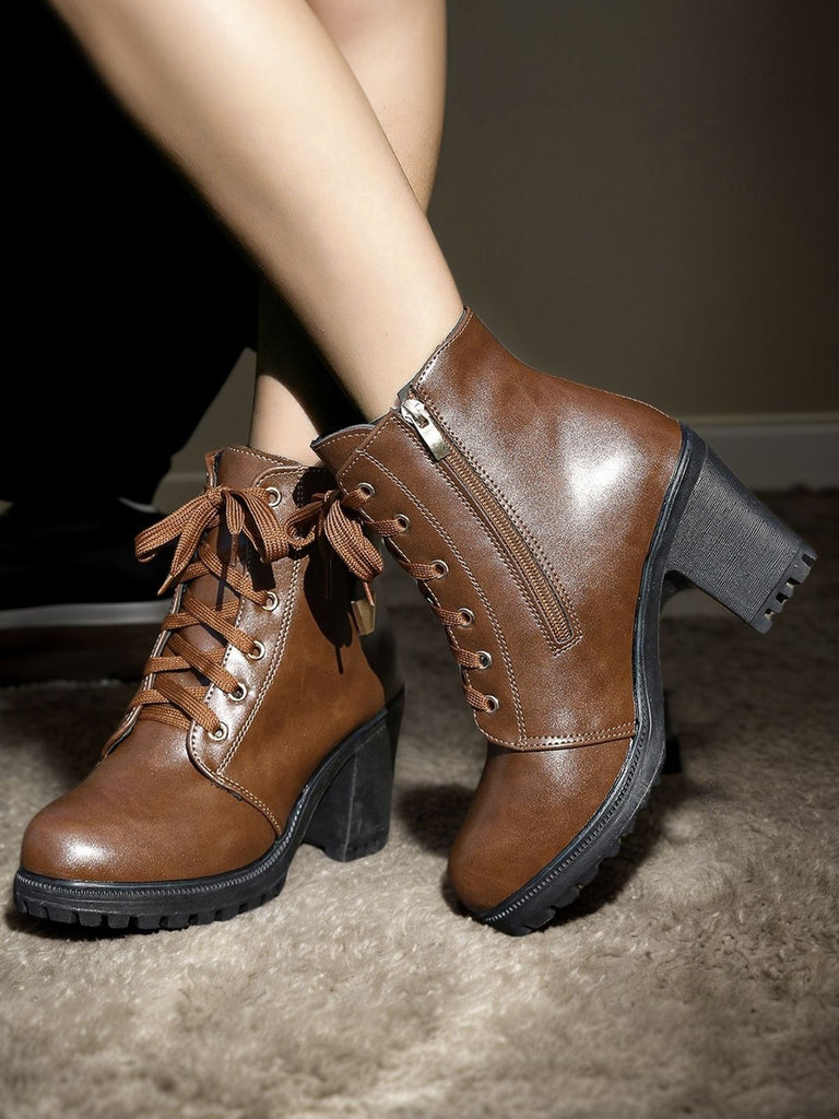 Brown Vintage Leather Chunky High Heels