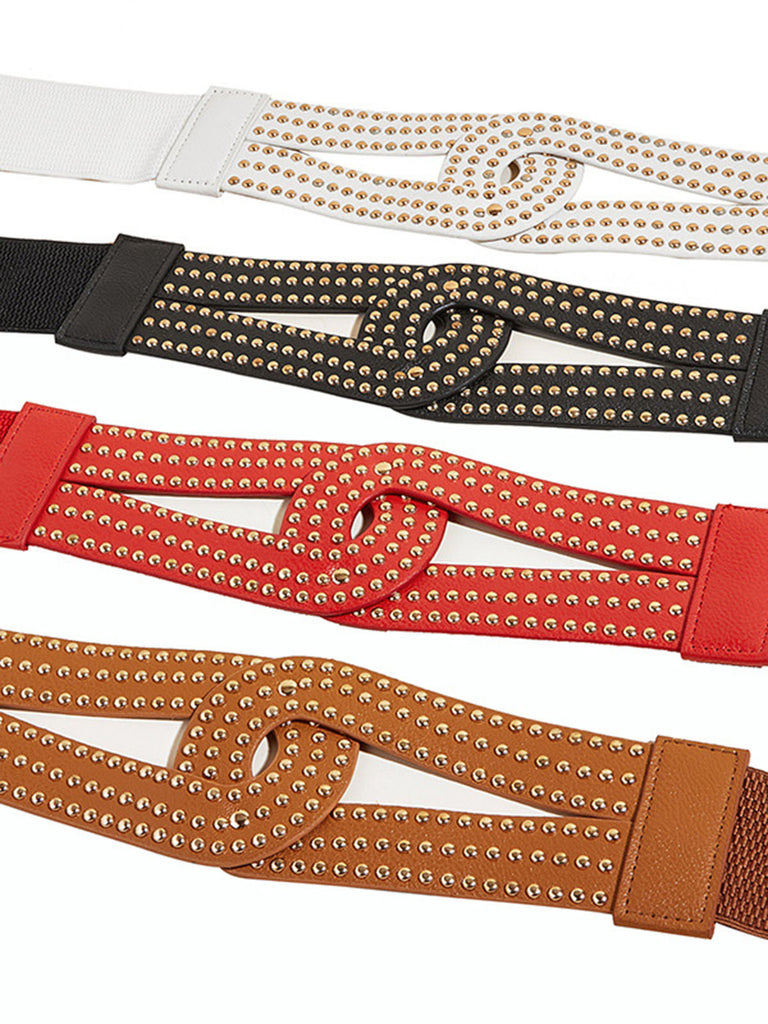 Wide Elastic Belt With Rivet Detail