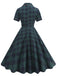 Green 1950s Lapel Plaids Swing Dress