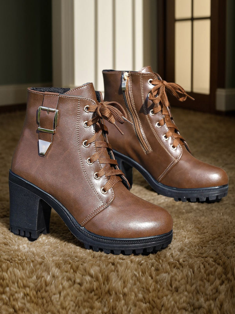 Brown Vintage Leather Chunky High Heels