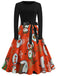 1950s Christmas Crew Neck Patchwork Swing Dress